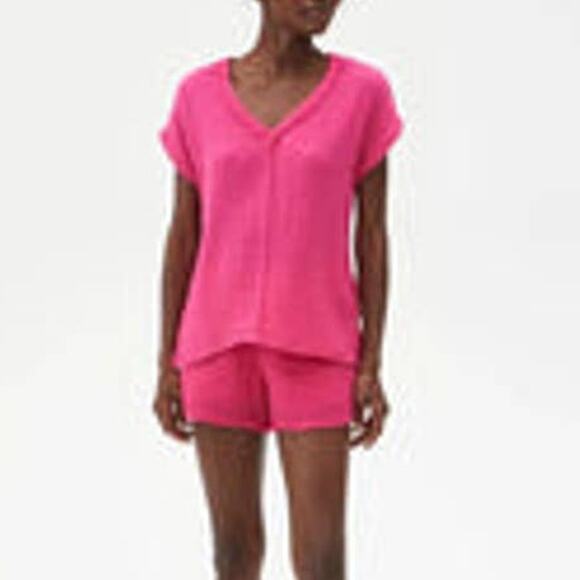 Michael Stars Peggy Cotton Gauze Pull On Lined Shorts Azalea Hot Pink Large NEW - Picture 1 of 6
